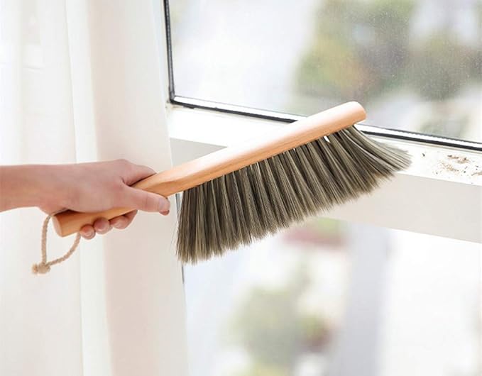 Soft Bristle Hand Brush Wooden Handle for Shop Bench Upholstery Sofa Furniture, Non-Scratch 14 Inch Long (Gray)