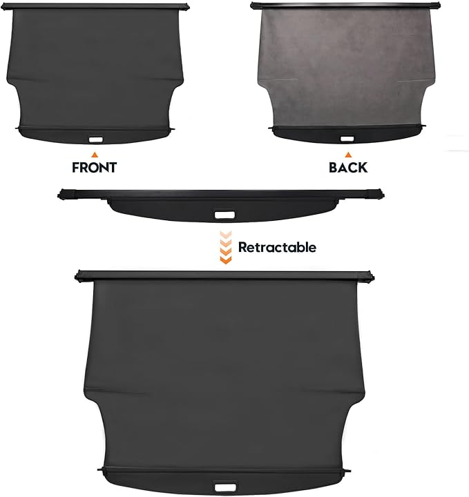 Powerty Retractable Cargo Cover for 2021-2023 Chevy Tahoe/Suburban/Cadillac Escalade ESV Luxury 3.0L/Cadillac Escalade ESV Luxury 6.2L/GMC Yukon/Yukon XL Accessories, Canvas Texture Rear Trunk Cover