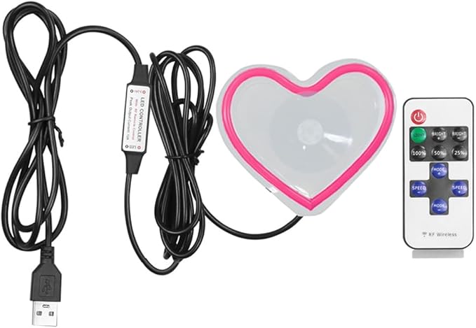 Car LED Ambient Light, Love Heart USB Vehicle Neon Lighting with Remote Control for Triangle or Back Window, Car Interior Accessories for Car, Bedroom, Party (Pink)