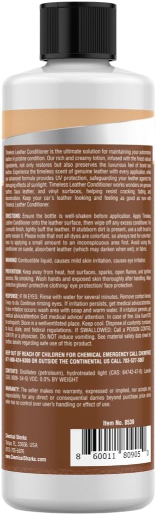 Timeless Leather Conditioner - Genuine Leather Scent, UV Protection - Conditions, Restores, and Protects for Cars, Trucks, Boats - Rich Luxurious Cream