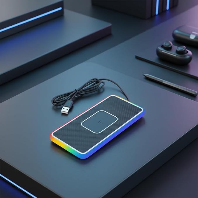 Wireless Charging Pad For Car, 15W Non-Slip Fast Charging With LED Light Silicone Pad Phone Charger, Compatible With Multiple Smartphones(100CM USB)