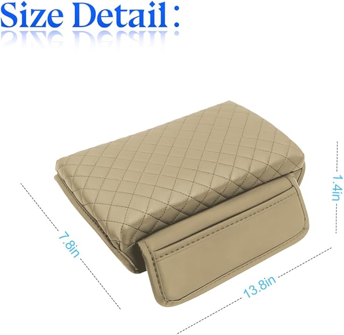 zipelo Car Armrest Cushion, Carbon Fiber Leather Auto Center Console Pad, Memory Foam Armrest Box with Storage Bag, Hand Rest Pillow with Organizer Pockets, Universal Fit for Most Vehicles (Beige)