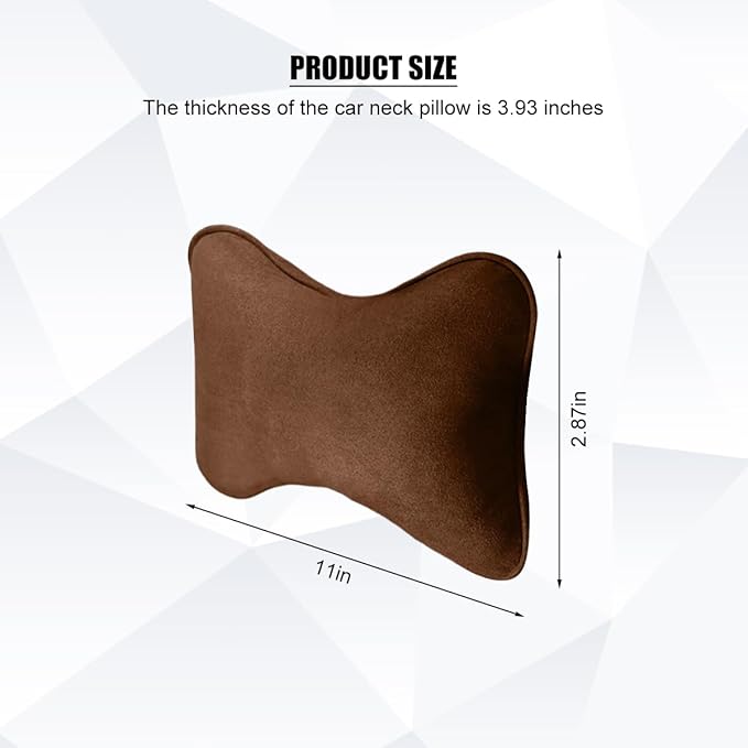 Car Headrest Pillow, Suede Soft Comfortable Breathable Vehicle Seat Neck Support Cushion with Adjustable Strap, Ergonomic Design Auto Head Rest Pad, Universal for Sedan RV Truck (Brown)