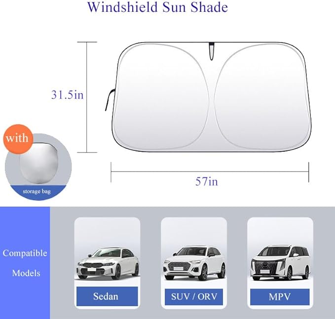 Car Windshield Sun Shade Foldable with Storage Bag, Grey
