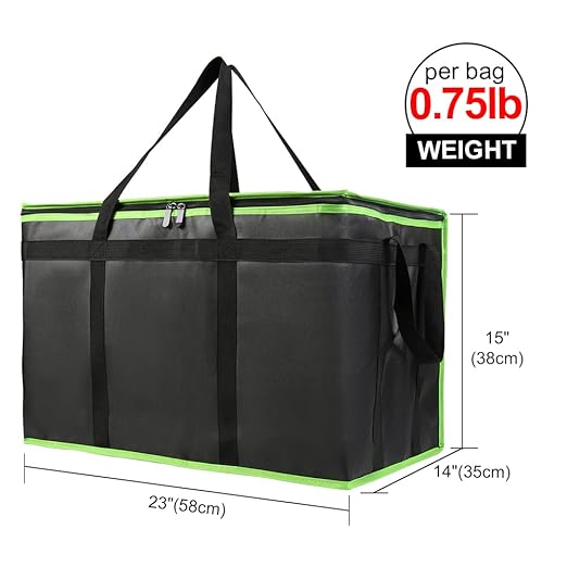 Bodaon 2-Pack Insulated Food Delivery Bag, XXX-Large Meal Grocery Tote Insulation Bag for Hot/Cold Food, Commercial Cooler/Thermal Bags, Large Capacity Reusable Warming Bag, Black with Green Edge