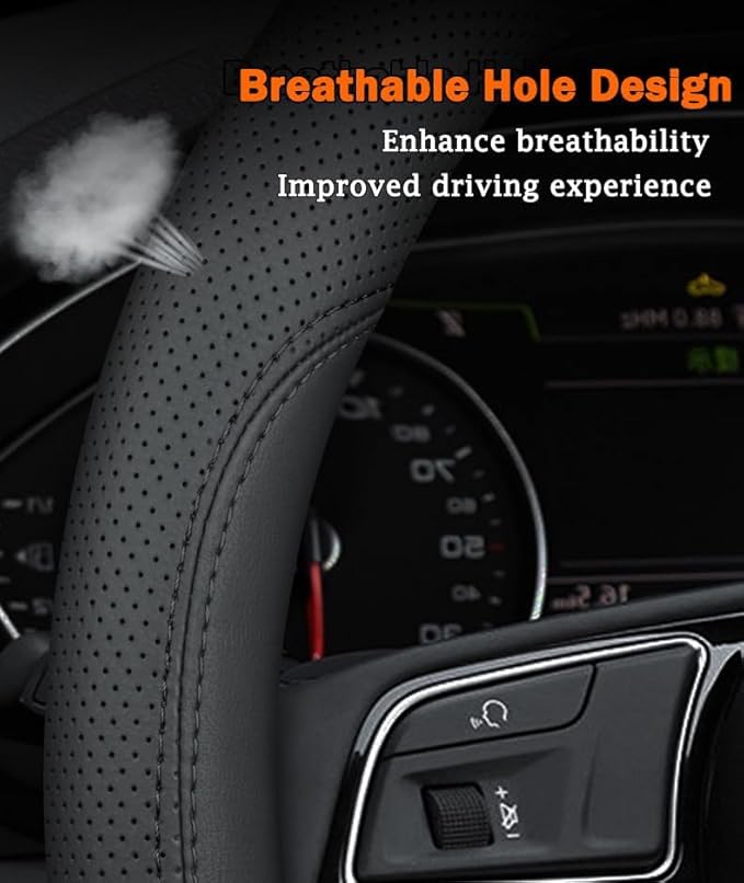 Steering Wheel Cover for Chevy Chevrolet Silverado 1500 2500 HD 3500HD Equinox Malibu Colorado Cruze Impala Traverse Spark Tahoe Trax Car Truck Accessories, 2026 Black Leather 14.5-15 inch