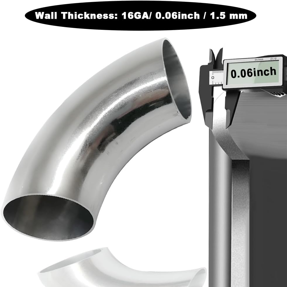 OD 1.25 Inch 90 Degree Stainless Steel Bend Tube Exhaust Elbow Pipe for Car Modified Exhaust System 1.25" Piping Silver Tone，Stair Handrail (1PCS)