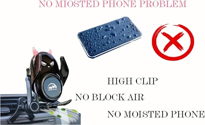 Car Phone Holder Mount Wireless Charging Auto Clamping with Rotatable Vent Clip Cute Demon for iPhone Samsung Galaxy Andriod Phone