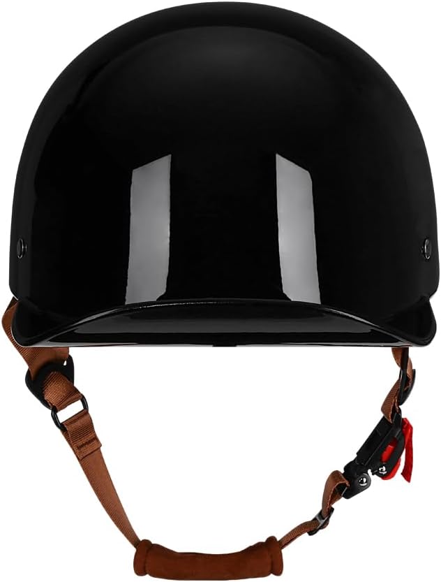 Vintage Retro Open Face Motorcycle Helmet Baseball Cap Half Helmets with pull-down Lens for Men Women Moped Cap Jet Scooter Street Cruiser - DOT Certified (Gloss Black,Large)