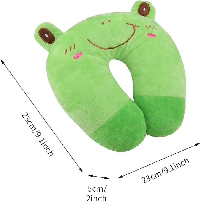 Travel Pillow for Kids, Cute Animal Neck Pillow Support U Shaped Cushion Plush Soft Rest Reading Pillows Sleeping Pillows for Airplane Train Car (Color:Frog)