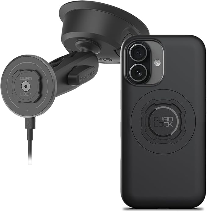 Quad Lock Heavy Duty Suction Car Phone Mount with MAG Phone Case and MAG Wireless Charging Head for iPhone 17