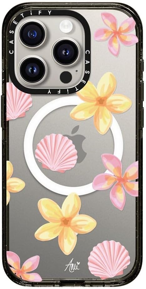 CASETiFY Impact iPhone 15 Pro Case [Slim/Compatible with Magsafe / 8.2 ft. 4X Military Grade Drop Protection] - Tropical Holibob - Clear Black