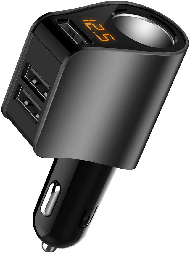 LIHAN Multi USB Cigarette Lighter Adapter, Car Charger Socket Splitter with 3 USB Ports, 12V/24V Outlet Plug Voltage Meter,Compatible for iPhone,iPad, Samsung Galaxy, LG, Google
