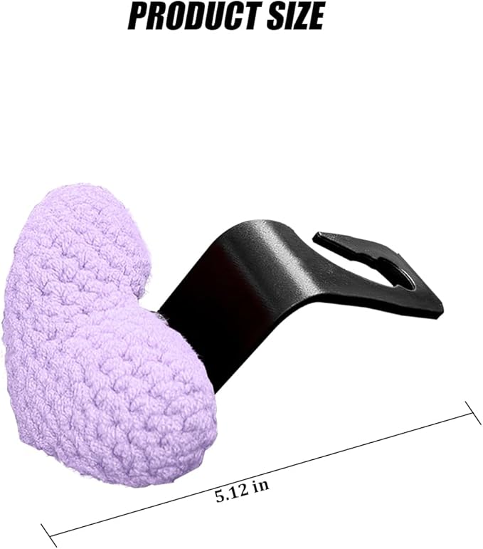 2PCS Car Headrest Hook, Cute Wool Heart Vehicle Seat Hangers for Umbrellas Grocery Bags, Automotive Interior Backseat Storage Organizer Hook, Universal for SUV, Sedan, Truck (Purple)