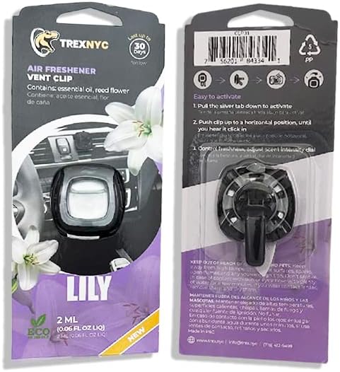 Car Air Fresheners Vent Clips, Essential Car Odor Eliminator, Perfect Scented Car Accessories, For Long Lasting Fragrance up to 30 days, 0.07 FL.OZ (Lily, 1 Pack)