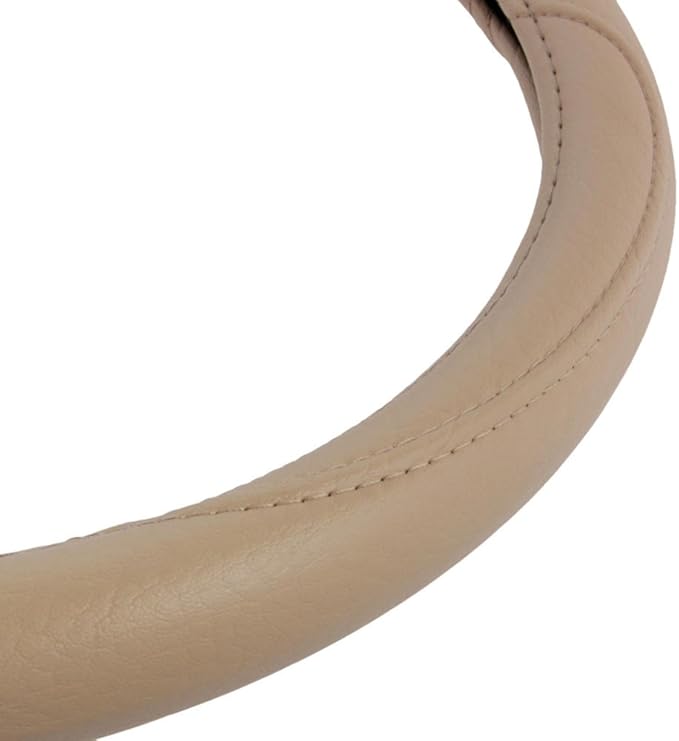 BDK Ergonomic Grip Steering Wheel Cover - Leather Performance Grip for Standard Size Wheels 14.5-15 inch Beige