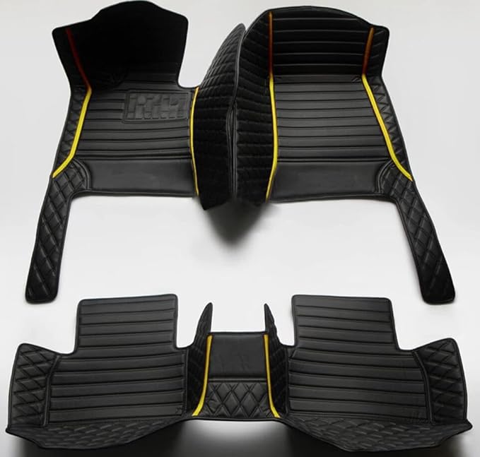 Custome Car Mats Accessories All Weather Floor mats Compatible with Automotive Floor Mats Passenger car mats (All Black Yellow)