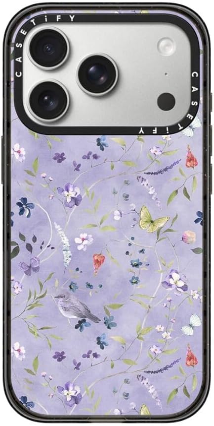 CASETiFY Impact iPhone 17 Pro Case [Slim/Compatible with Magsafe / 8.2 ft. 4X Military Grade Drop Protection] - Floral Reverie Purple - Clear Black