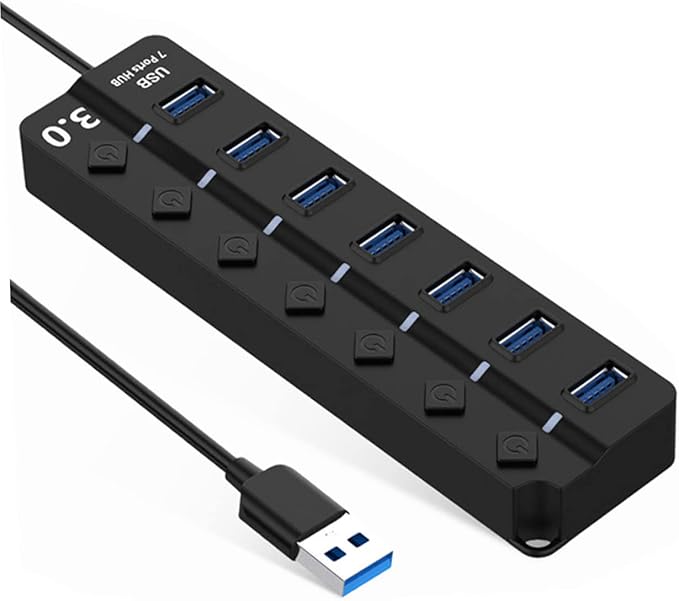 OSALADI USB Hub Individual Off Port USB Splitter for Laptop and Computer High-Speed Data Transfer Led Indicator Thick Core Cable for Power Supply