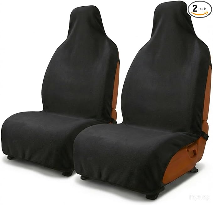 Car Seat Covers, 2PCS Premium Auto Seat Towel Fit Cars SUV Trucks, Ideal Gift for Active People Who Work Sweat Swim Run Beach, Black