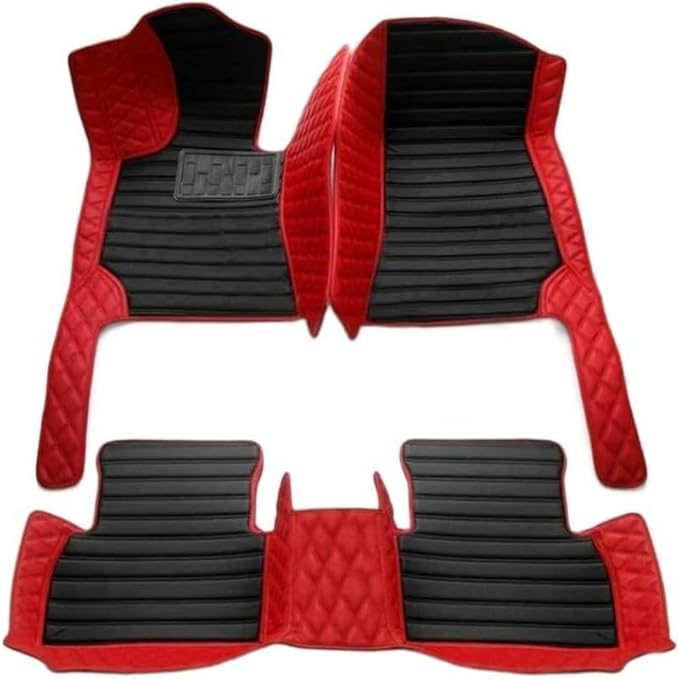 Custom Personalized Floor Mats for Cars，Luxury Full Coverage All Weather Car Floor Mats，Anti-Slip Leather Car Mat Set ，Custom Floor Mats for 99% of Cars, Trucks & SUVs (Red and Black)