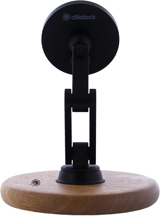 ClikDock Cell Phone Magnetic Wireless Charger Stand, 360° Spin, Aluminum Construction, Compatible with MagSafe Phones for iPhone & Andriod (Oak Wood)