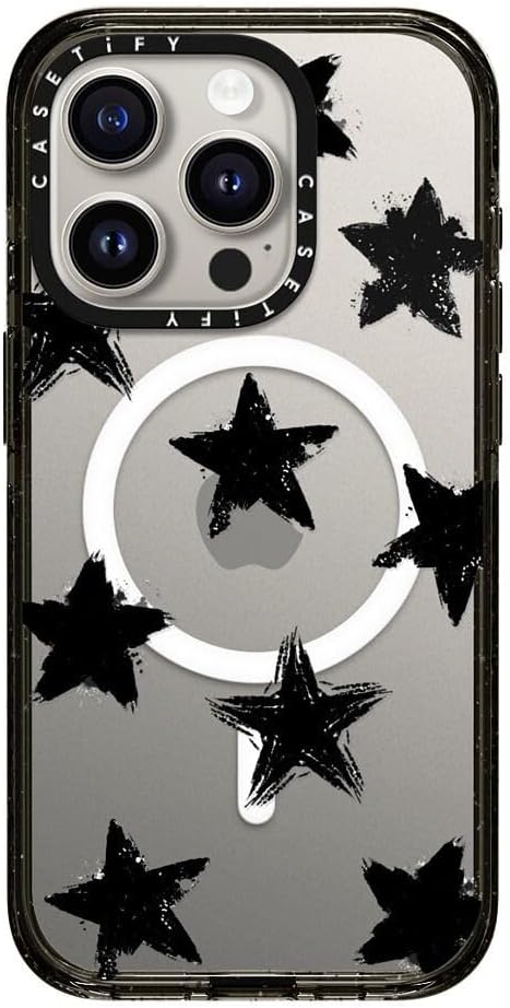 CASETiFY Impact Case for iPhone 15 Pro [8.2ft 4X Military Grade Drop Protection/Compatible with Magsafe] - Star Marks - Clear Black