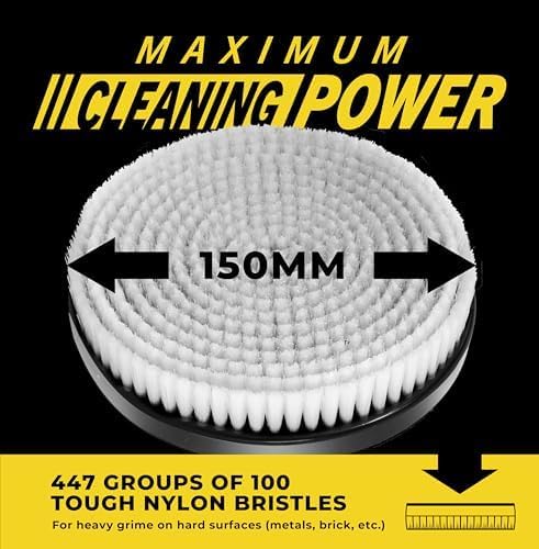 VViViD Drill Backing Plate + Power Scrub Brush Attachment, 150mm Diameter Large Surface Area, Hard Bristles for Heavy Grime on Hard Surfaces
