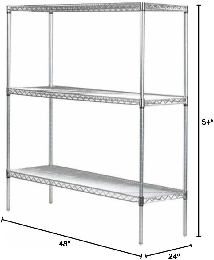 Omega 24" Deep x 48" Wide x 54" High 3 Tier Chrome Starter Shelving Unit