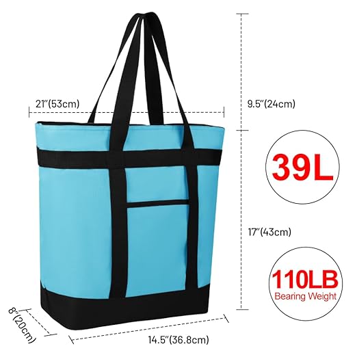 CIVJET Insulated Reusable Tote Bag for Grocery Shopping for Women/Men, Pizza/Food Delivery Bag to Keep Food Cold/Hot for Commercial Food Transport, Cooler bags for Travel/Beach/Picnic, Blue