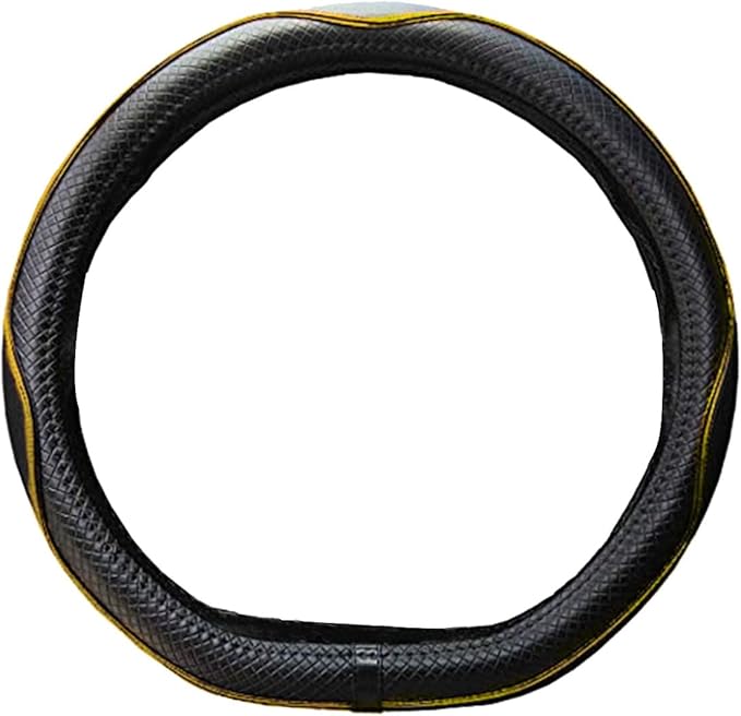Mayco Bell Flat Bottom Steering Wheel Cover Anti-Slip,Safety,Soft,Breathable,Durable,Full Surround,Comfortable Grip Microfiber Leather (D Shape, Black Yellow)
