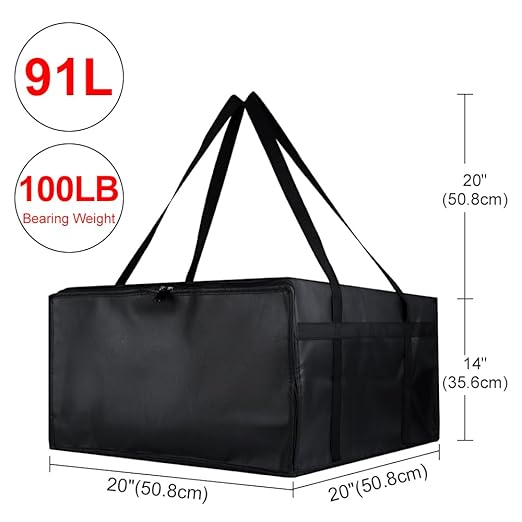 CIVJET Insulated Pizza Delivery Bag for Carry Hot, 20" x 20" x 14" Insulated Food Delivery Bag, Grocery Cooler Bags for Catering/Drivers, Commercial Food Warmers（Black, 1Pk）