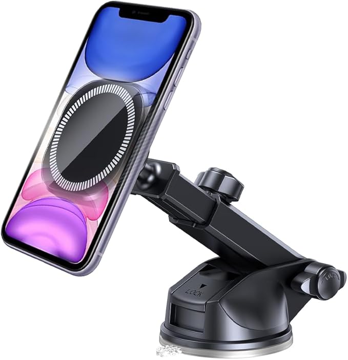 Car Magnetic Phone Holder for Dashboard, 360° Rotation Hands Free Automotive Windshield Phone Mount with Suction Cup, Compatible with 11 12 13 14 15 Pro Max, Universal for SUV Truck RV