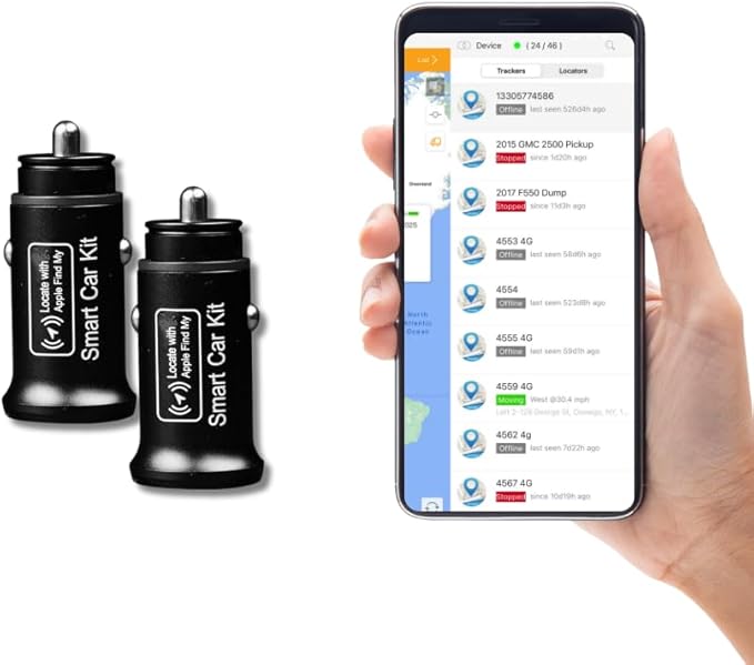 Smart Car Charger [2-Pack] – Certified Dual USB-C Fast Charging Adapter, Anti-Loss Tracker, Find My Compatible, Precise Navigation, Works with iPhone & More