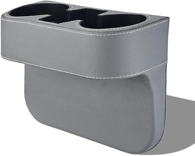 Car Cup Holder, PU Leather Car Seat Gap Filler Organizer Cup Drink Holder, Multifunctional Coin Bucket Cell Mobile Phone Holders, Auto Front Console Storage Box for Most Cars (Gray)