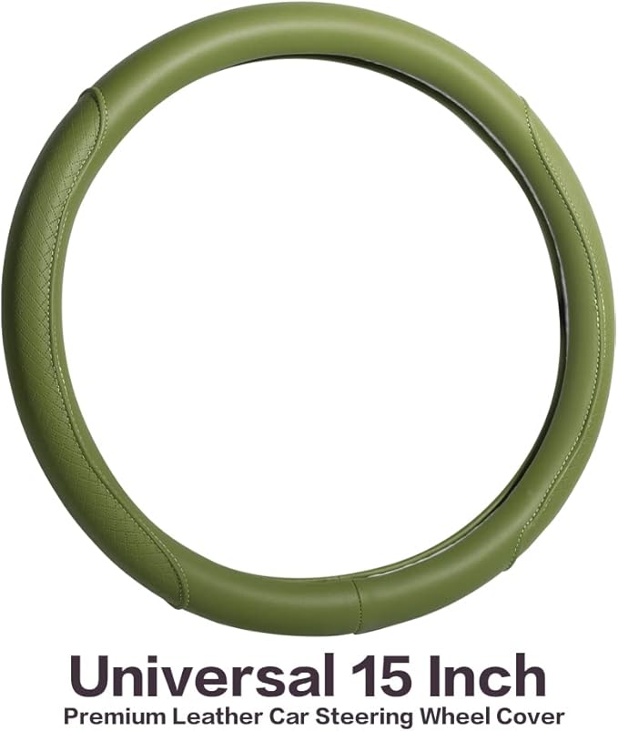 VARGTR Steering Wheel Cover - Microfiber Leather with Classic Embossing, Anti-Slip Breathable Fit 15 Inch Wheel Protector (Green)