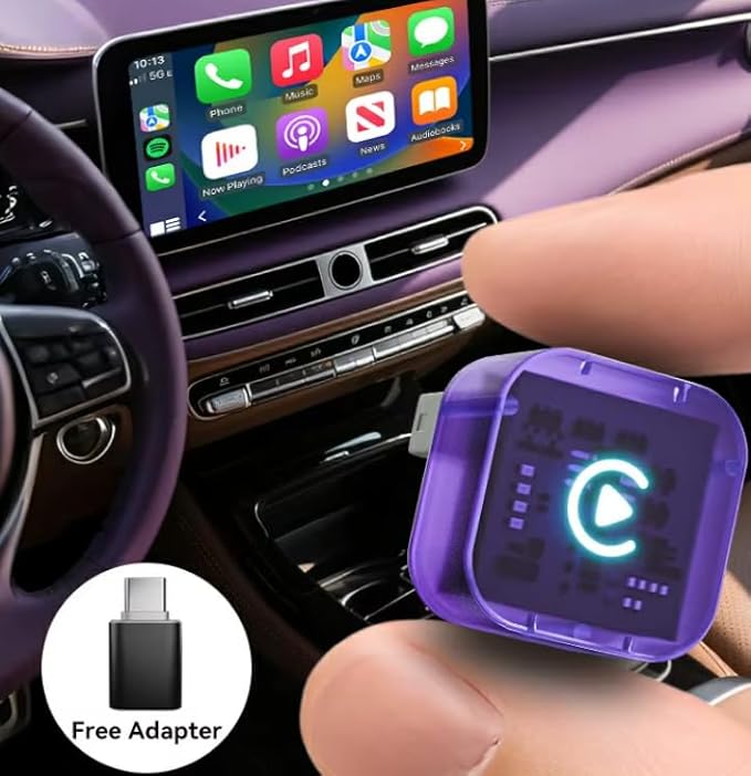 Mini Wireless CarPlay and AndroidAuto Adapter for iPhone and Android Phones. Easy Setup to Convert Your Wired Apple CarPlay or Android Auto-Equipped car to Wireless Bluetooth.