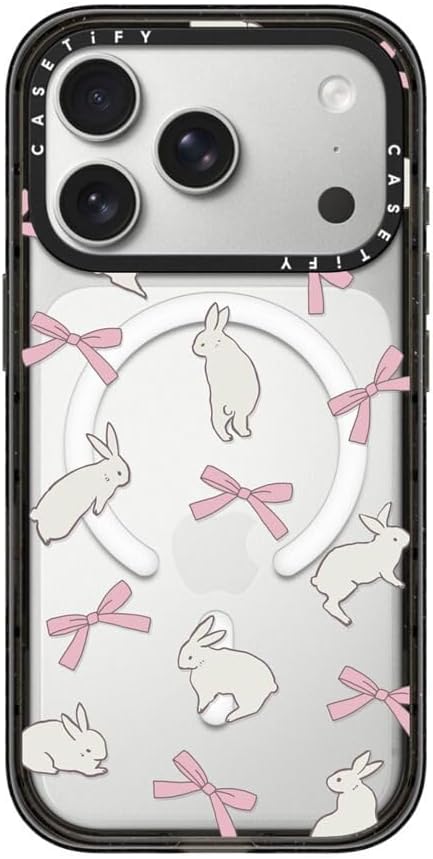 CASETiFY Impact iPhone 17 Pro Case [Slim/Compatible with Magsafe / 8.2 ft. 4X Military Grade Drop Protection] - Rabbit Ribbon - Clear Black