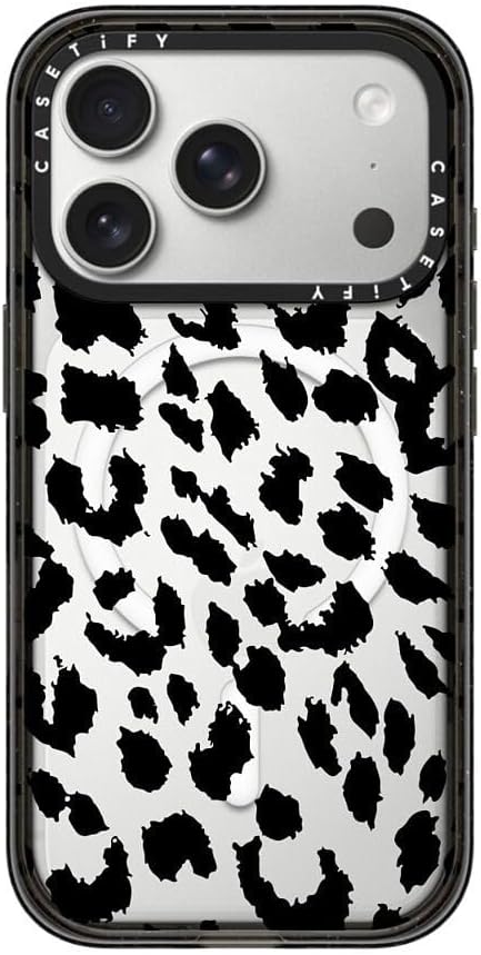 CASETiFY Impact iPhone 17 Pro Case [Slim/Compatible with Magsafe / 8.2 ft. 4X Military Grade Drop Protection] - Lacie Leopard - Clear Black