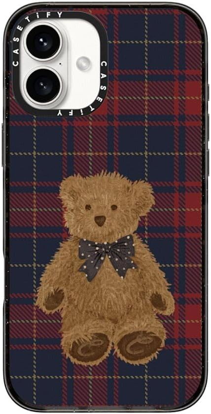 CASETiFY Impact Case for iPhone 16 Plus [8.2ft 4X Military Grade Drop Protection/Compatible with Magsafe] - Teddy Bear Plaid - Clear Black
