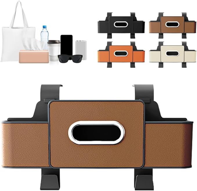 Back Seat Car Organizer,3 in 1 Car Backseat Storage Box with Cup Holder,Tissue Box,Trash Bin&Hooks,Multifunctional Waterproof Storage for Hold Phones Snacks Drinks Handbags (1, Brown)
