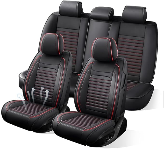 Car Seat Covers Full Set Fit for Toyota Matrix 2003-2014, Premium Faux Leather Car Seat Protector,Breathable Anti-Slip Full Wrapping Edge Seat Covers(Black&Red,Full Set)