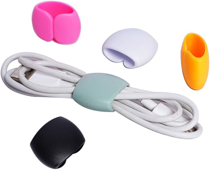 Keast 4Pcs Reusable Silicone Cord Organizer, Headphone Earphone Cable Organizer Cord Management Wrap Winder Headphone Cable Winder, Phone Charger Wire Clips for Business Travel Colors Random