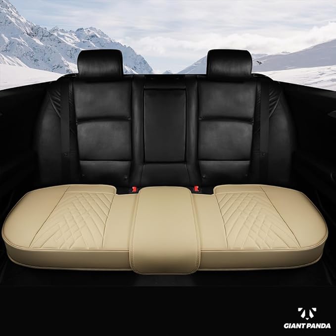 GIANT PANDA Premium PU Leather Rear Car Seat Cover Protector, Luxury Adjustable Anti-Slip Bottom Bench Seat Cover (50~55.5''),Fits 90% of Vehicles, Back Seat Cover, Beige