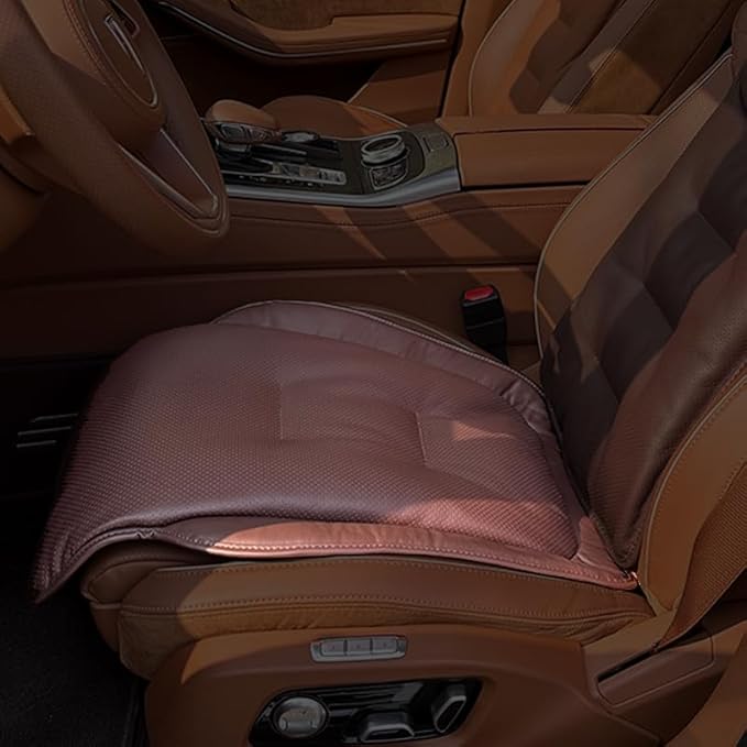 Car SUV Van Universal Genuine Leather Seat Cushion Lumbar Back Top Layer Cow Leather Front and Back Cushion Plus Padded Comfort (Coffe Brown Cushion Seat)
