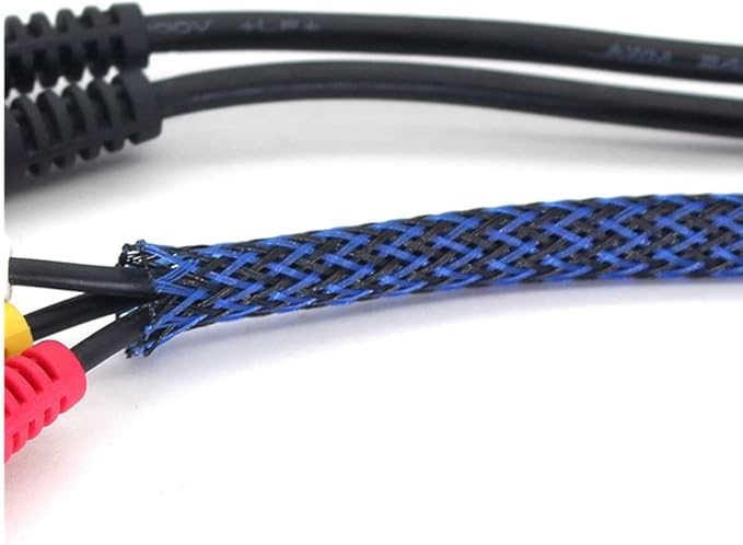100ft - 1/4 Inch Cable Management Sleeve Protector,Wire Loom PET Expandable Wire Sleeving for Office Computer Home Theater Engine Bay Cord Organizer,Protect Cables from Pet Cat Dog Chewing,BlackBlue