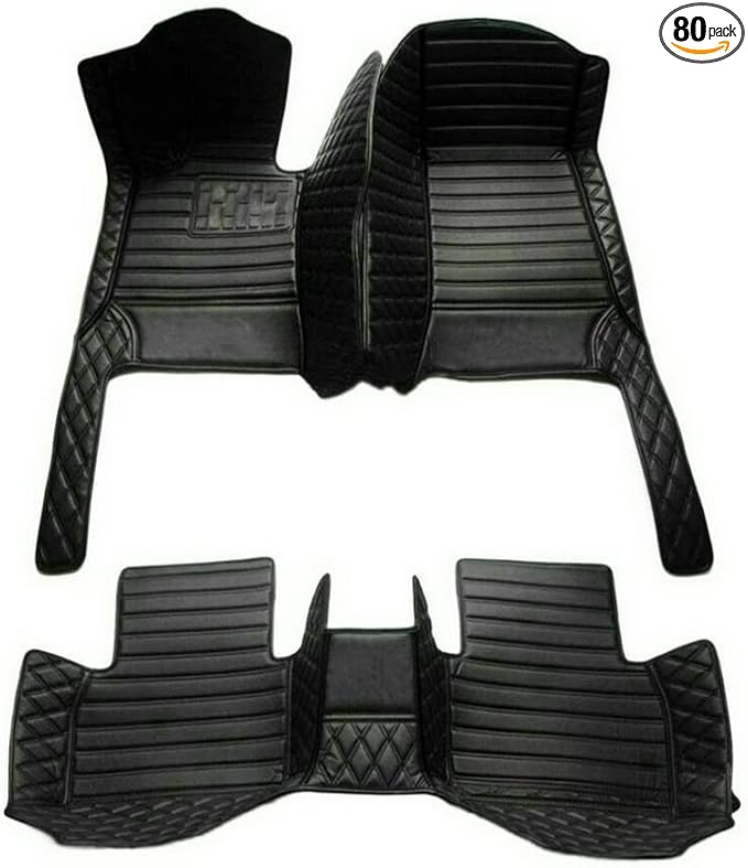 TREGOO All Weather Car Mats Custom Fit Non Slip Floor Mats for 1998-2025 Cars Personalized Leather Protection Pads Suitable for Men Women (Black Double Splicing)