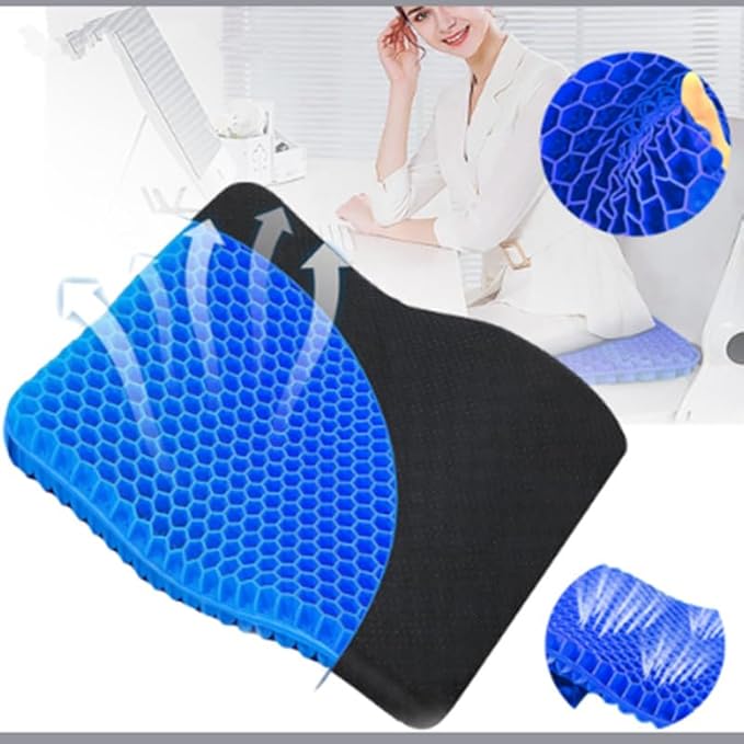 Gel Seat Cushion – Ergonomic Comfort for Office, Car, Travel & Pregnancy | Back Pain, Coccyx, Supports Spine, Breathable & Cooling for Summer | Designed for Chairs & Long Sitting