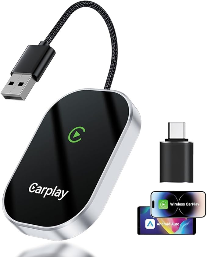 Wireless Carplay Adapter, 2025 Upgrade Converts Wired to Wireless Adapter for iPhone, Auto Connect Dongle for Apple Car Play, Bluetooth No Delay Control for Cars from 2016 and iOS 10+, Silver
