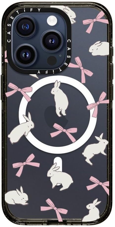 CASETiFY Impact iPhone 15 Pro Case [4X Military Grade Drop Tested / 8.2ft Drop Protection/Compatible with Magsafe] - Rabbit Ribbon - Clear Black
